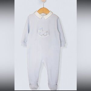 FLEURISSE LIGHT BLUE ITALIAN VELOUR ROCKING HORSE FOOTIE